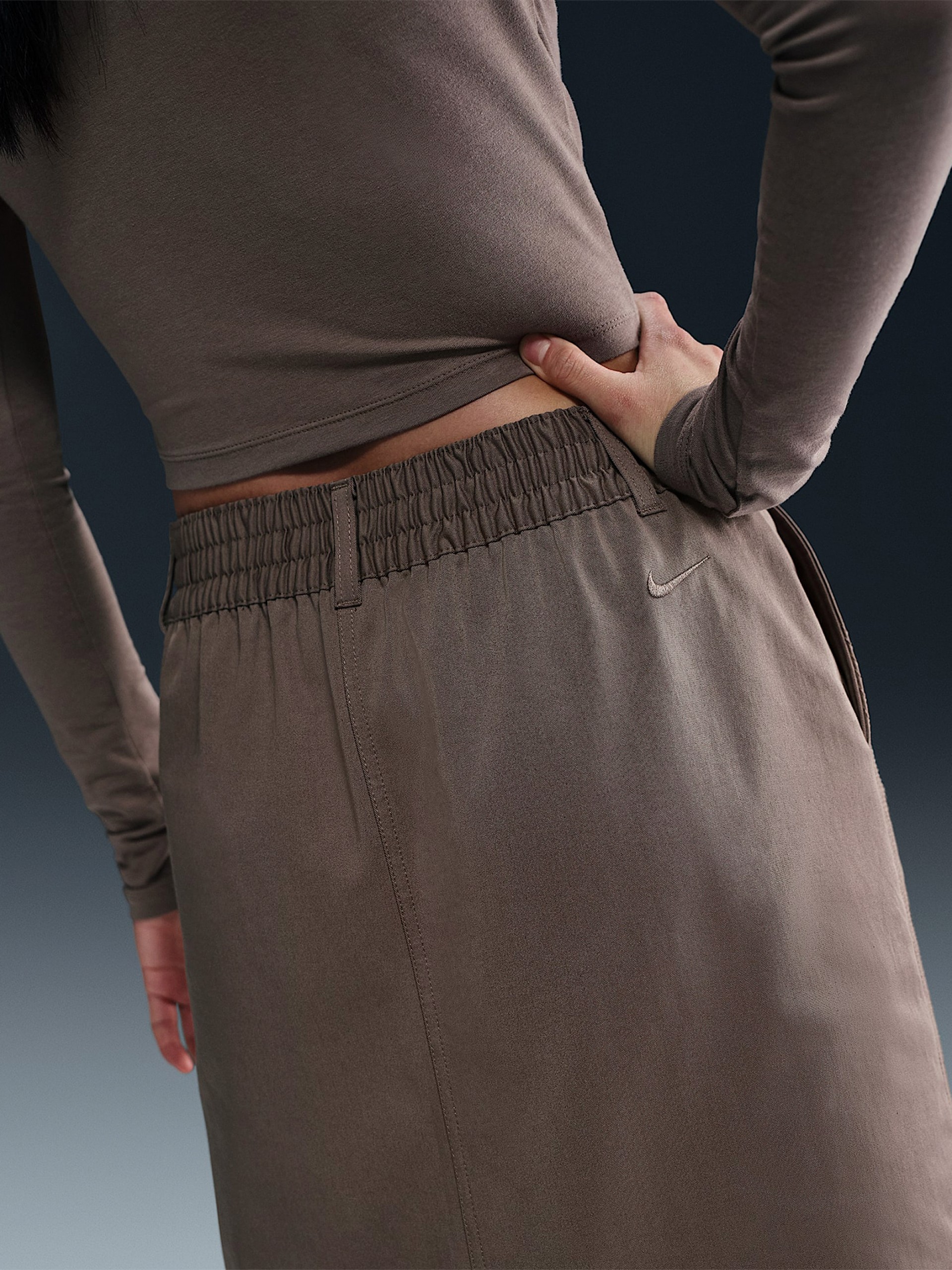 Saia Midi Nike Sportswear Collection De Sarja Castanha Para Mulher