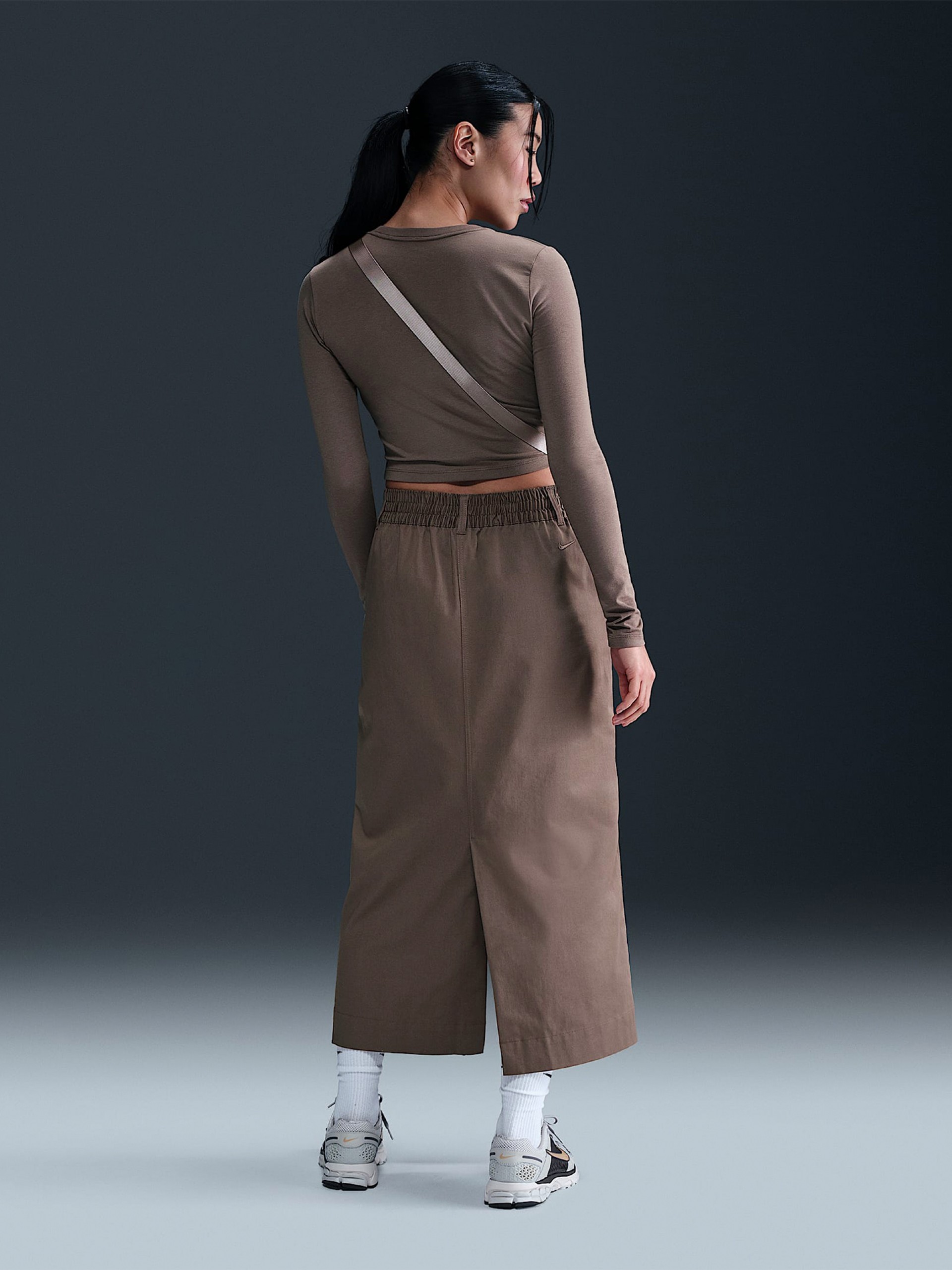 Saia Midi Nike Sportswear Collection De Sarja Castanha Para Mulher