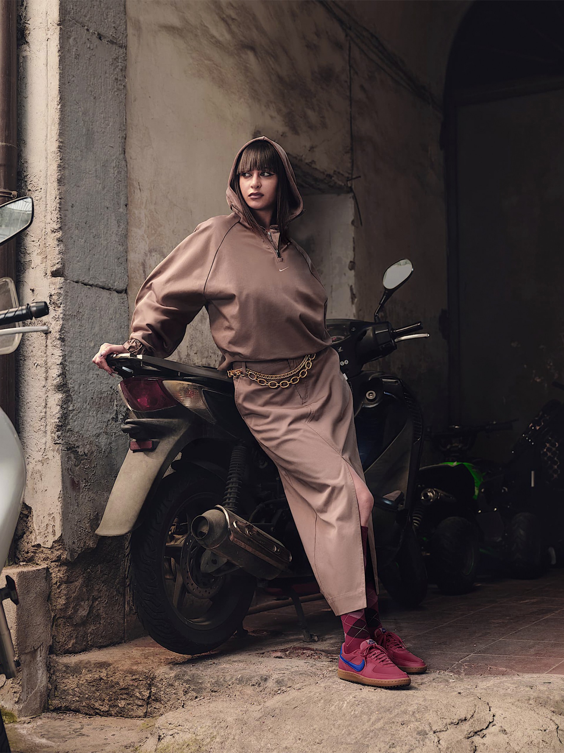 Saia Midi Nike Sportswear Collection De Sarja Castanha Para Mulher