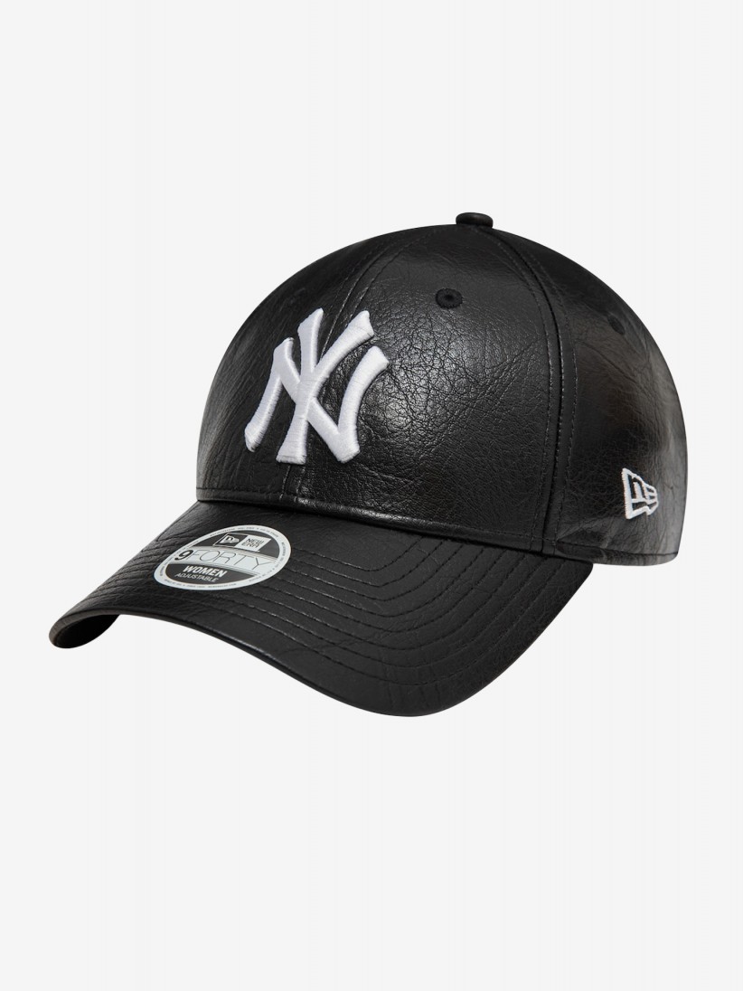 Bon New Era New York Yankees Crinkled PU 9FORTY Preto Para Mulher