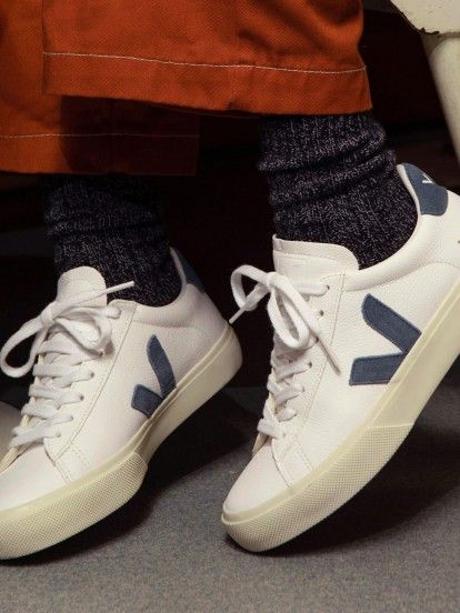 VEJA Campo Chromefree Leather White and Blue Sneakers