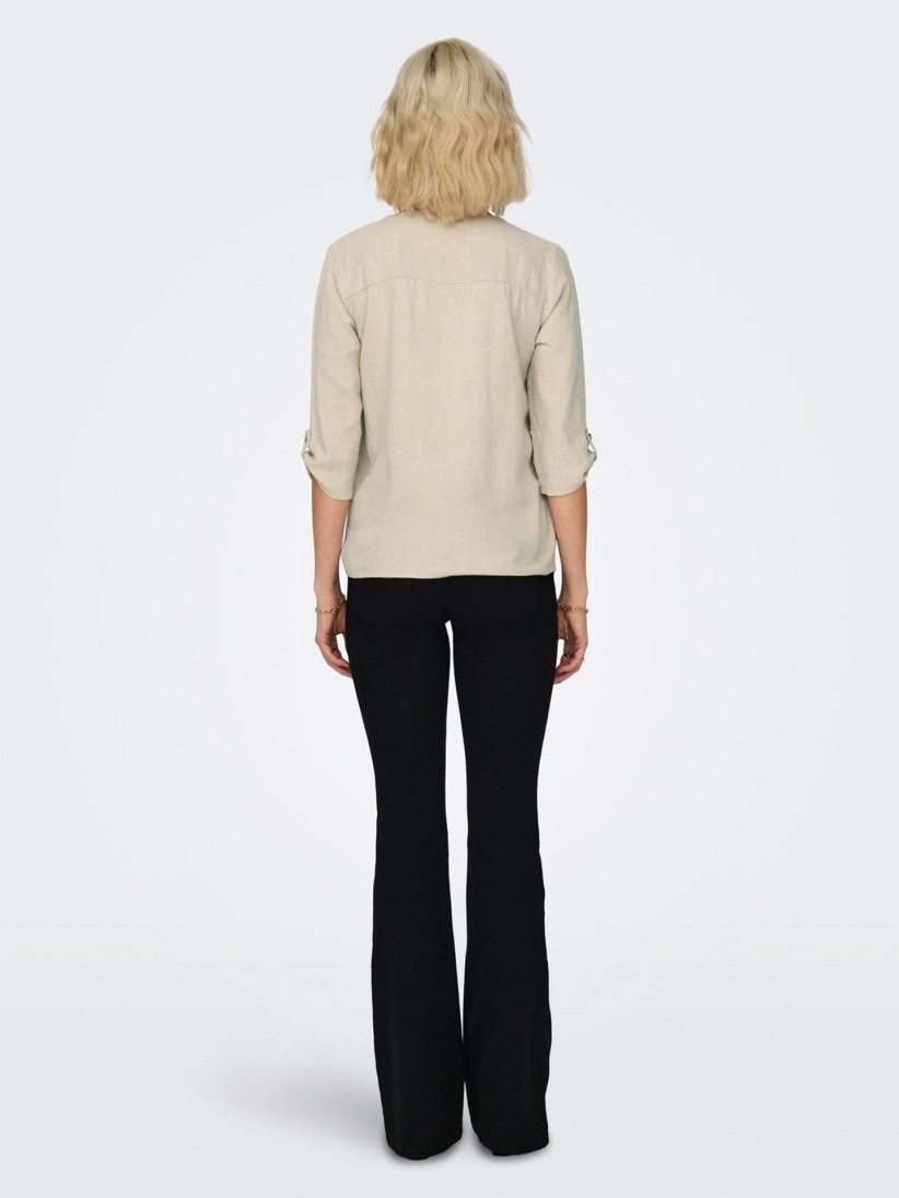 Only JDYSAY 3/4 Linen V-Neck Beige Shirt