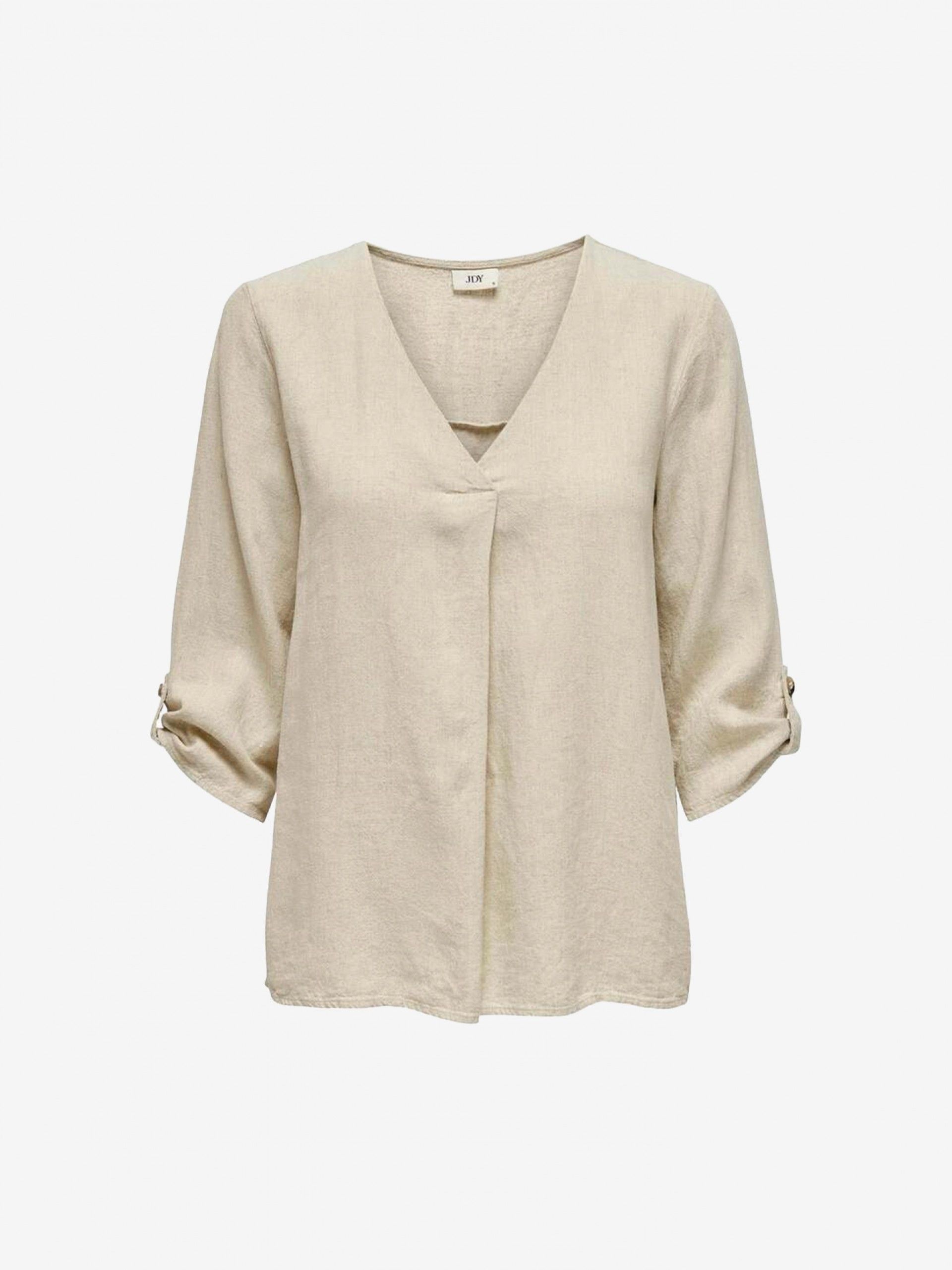 Camisa Only JDYSAY 3/4 Linen V-Neck Bege
