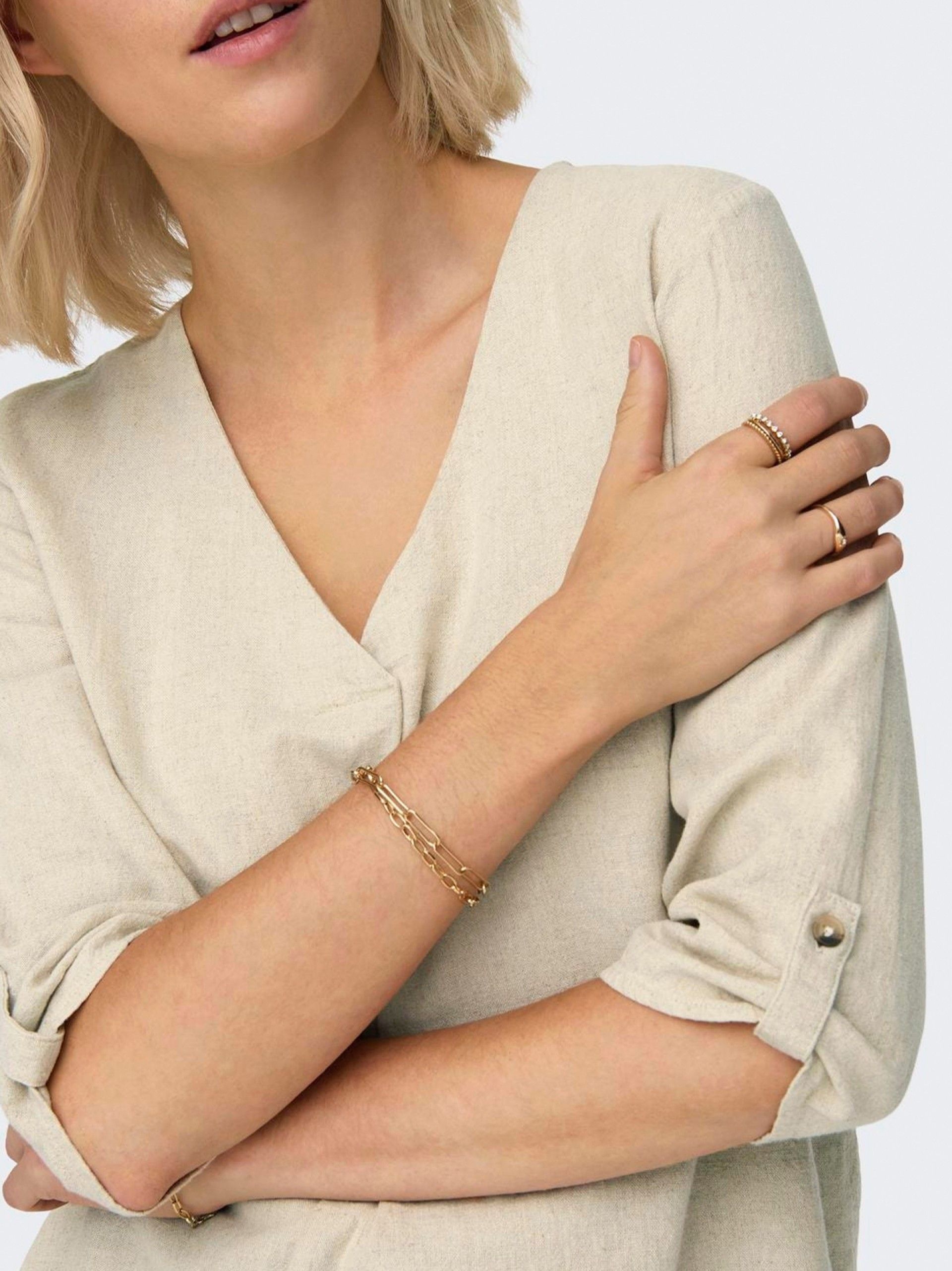 Camisa Only JDYSAY 3/4 Linen V-Neck Bege