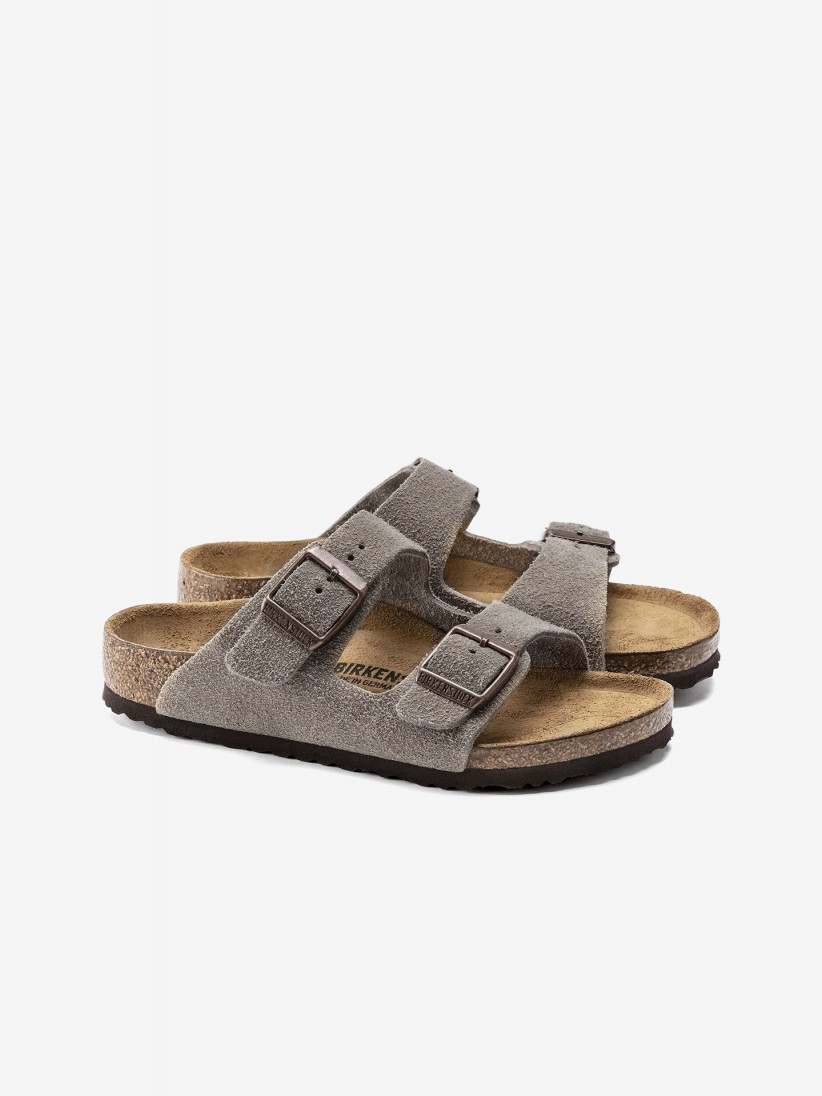 Chinelos Birkenstock Arizona Couro em Camura Kids Cinzentos