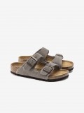 Chinelos Birkenstock Arizona Couro em Camura Kids Cinzentos