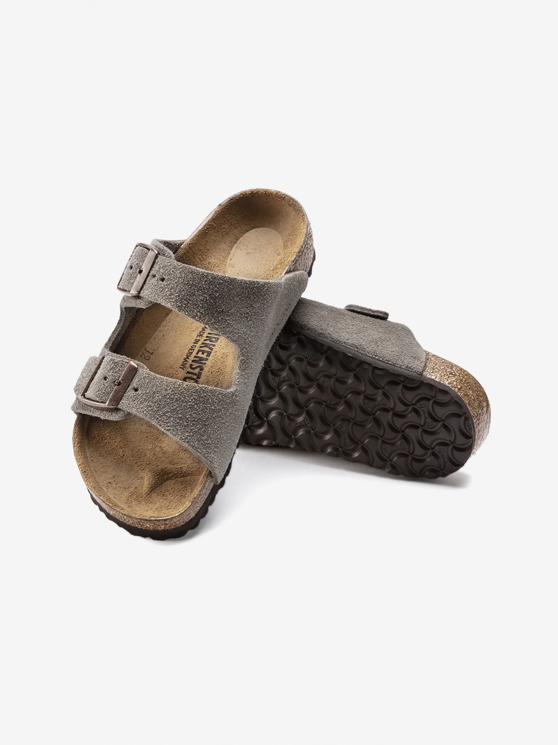Chinelos Birkenstock Arizona Couro em Camurça Kids Cinzentos