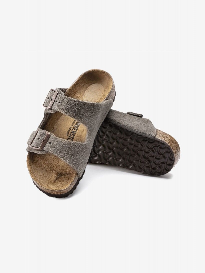 Chinelos Birkenstock Arizona Couro em Camura Kids Cinzentos
