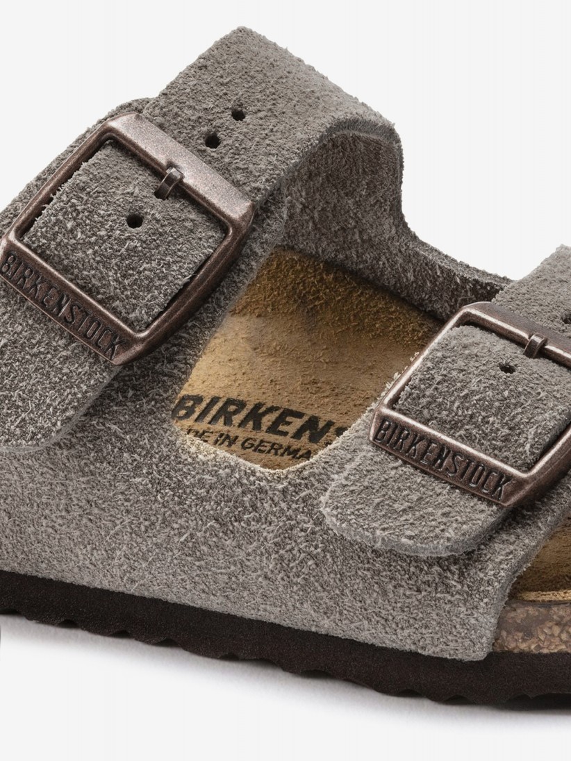 Chinelos Birkenstock Arizona Couro em Camura Kids Cinzentos