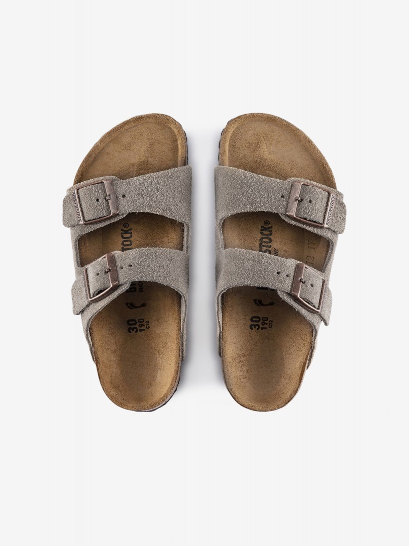 Chinelos Birkenstock Arizona Couro em Camura Kids Cinzentos
