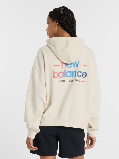 New Balance Multi Color Logo Beige Hoodie