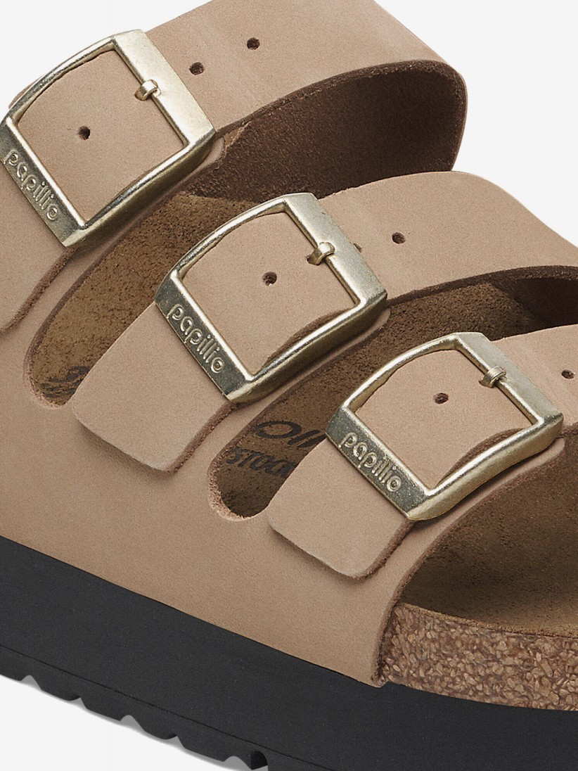 Chinelos Birkenstock Florida III Papillio Flex Platform Nobuck Bege
