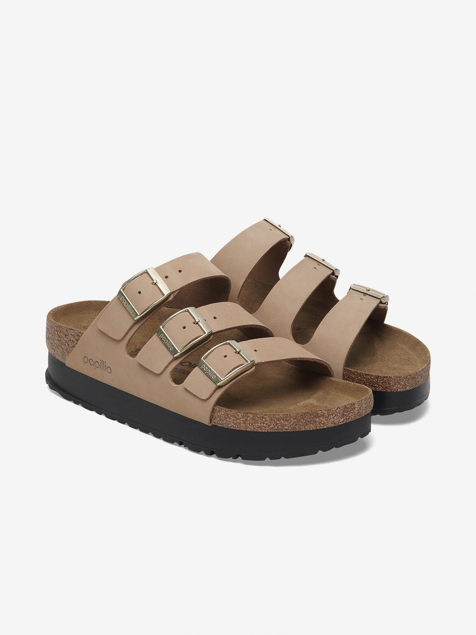 Chanclas Birkenstock Florida III Papillio Flex Platform Nobuk Beige