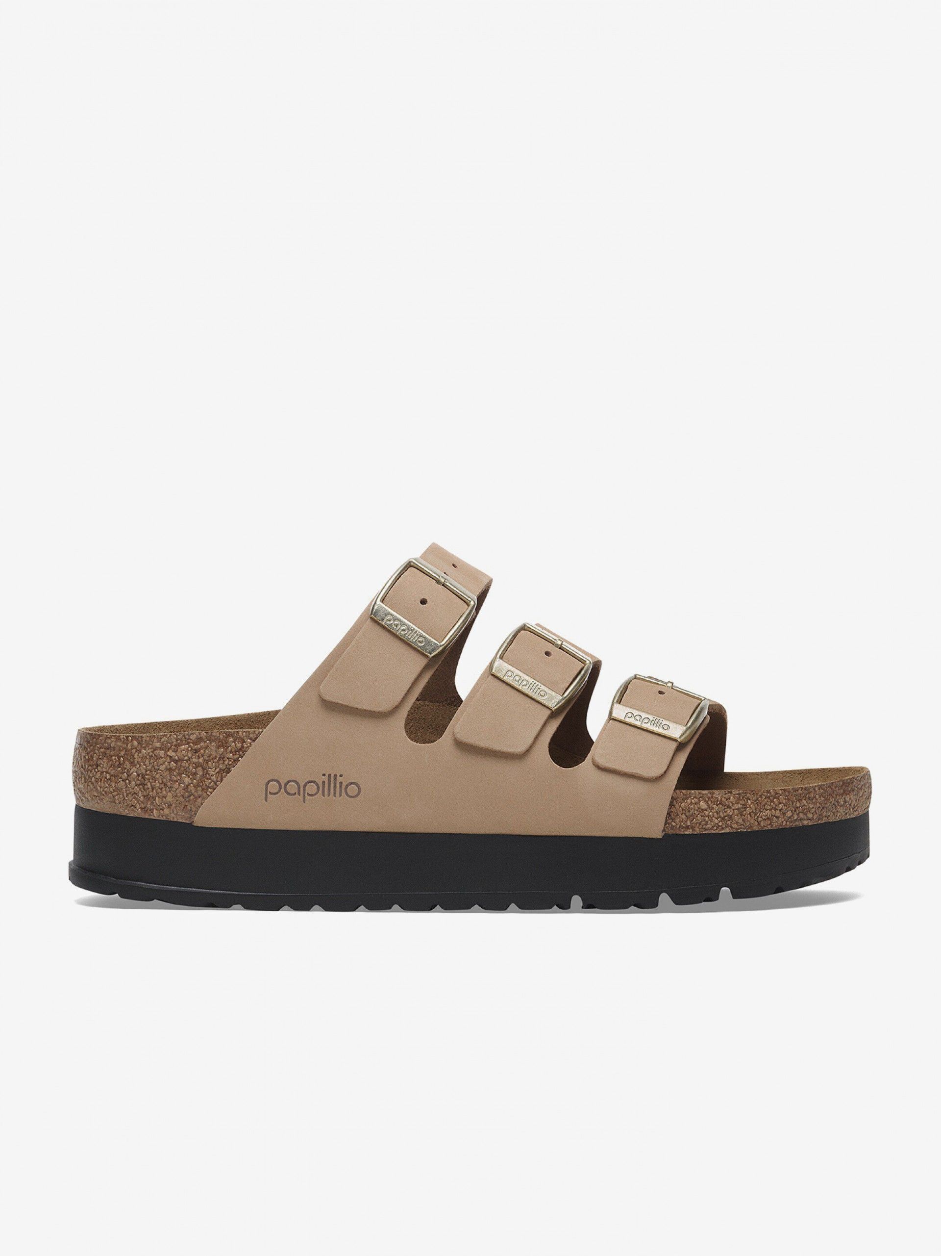 Chanclas Birkenstock Florida III Papillio Flex Platform Nobuk Beige