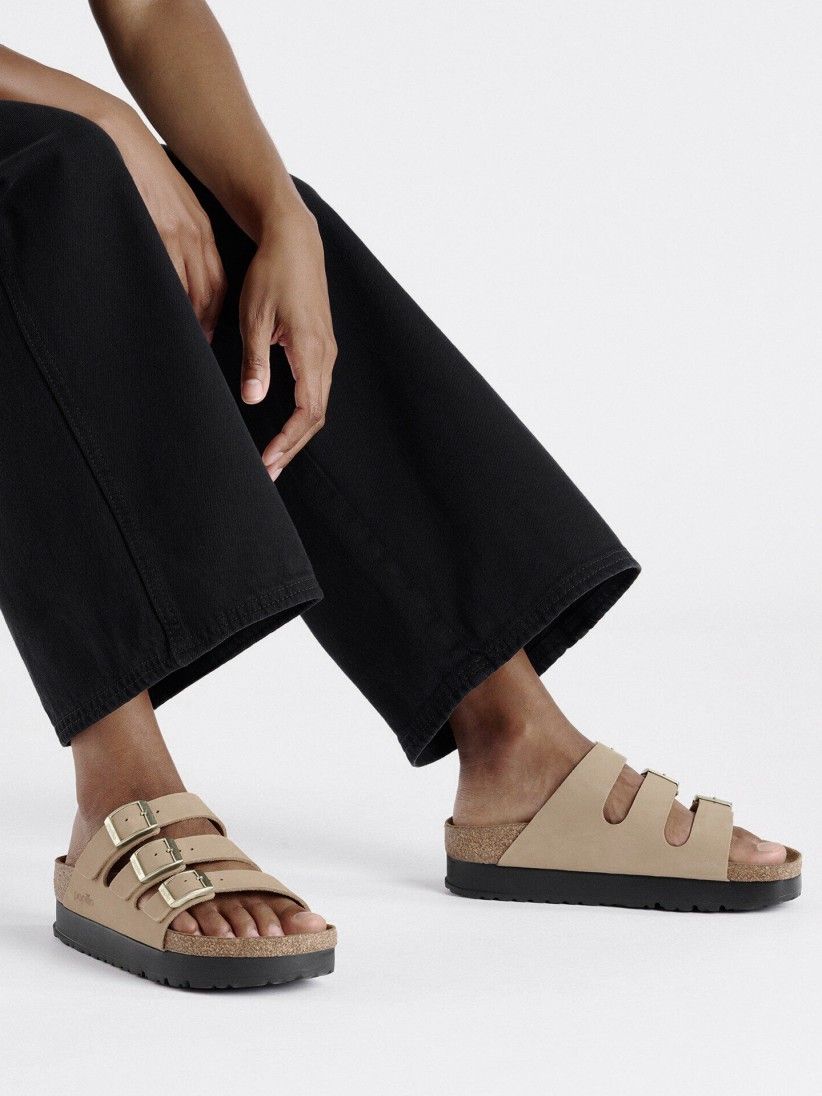 Chinelos Birkenstock Florida III Papillio Flex Platform Nobuck Bege