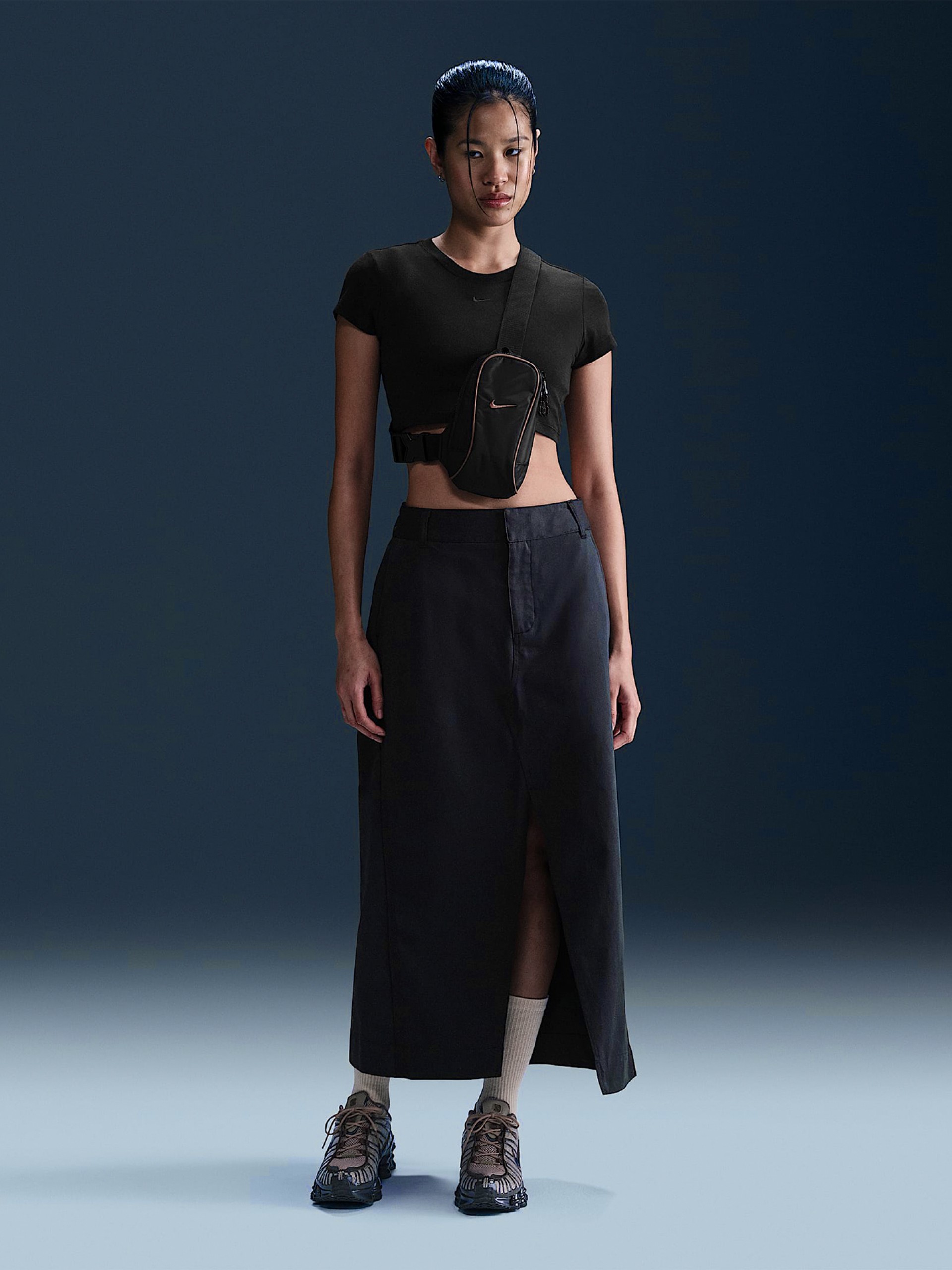 Saia Midi Nike Sportswear Collection De Sarja Azul Para Mulher