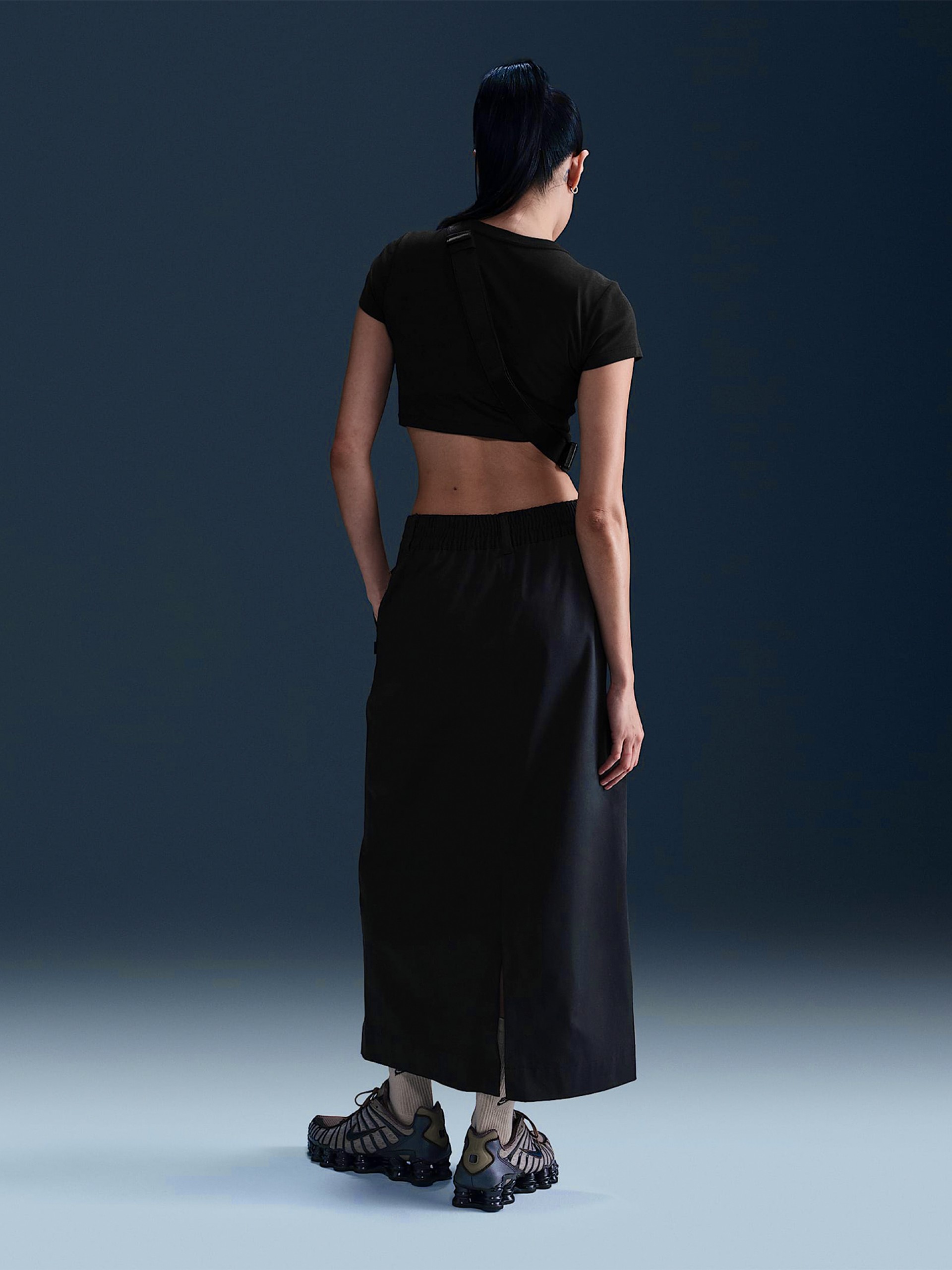 Saia Midi Nike Sportswear Collection De Sarja Azul Para Mulher