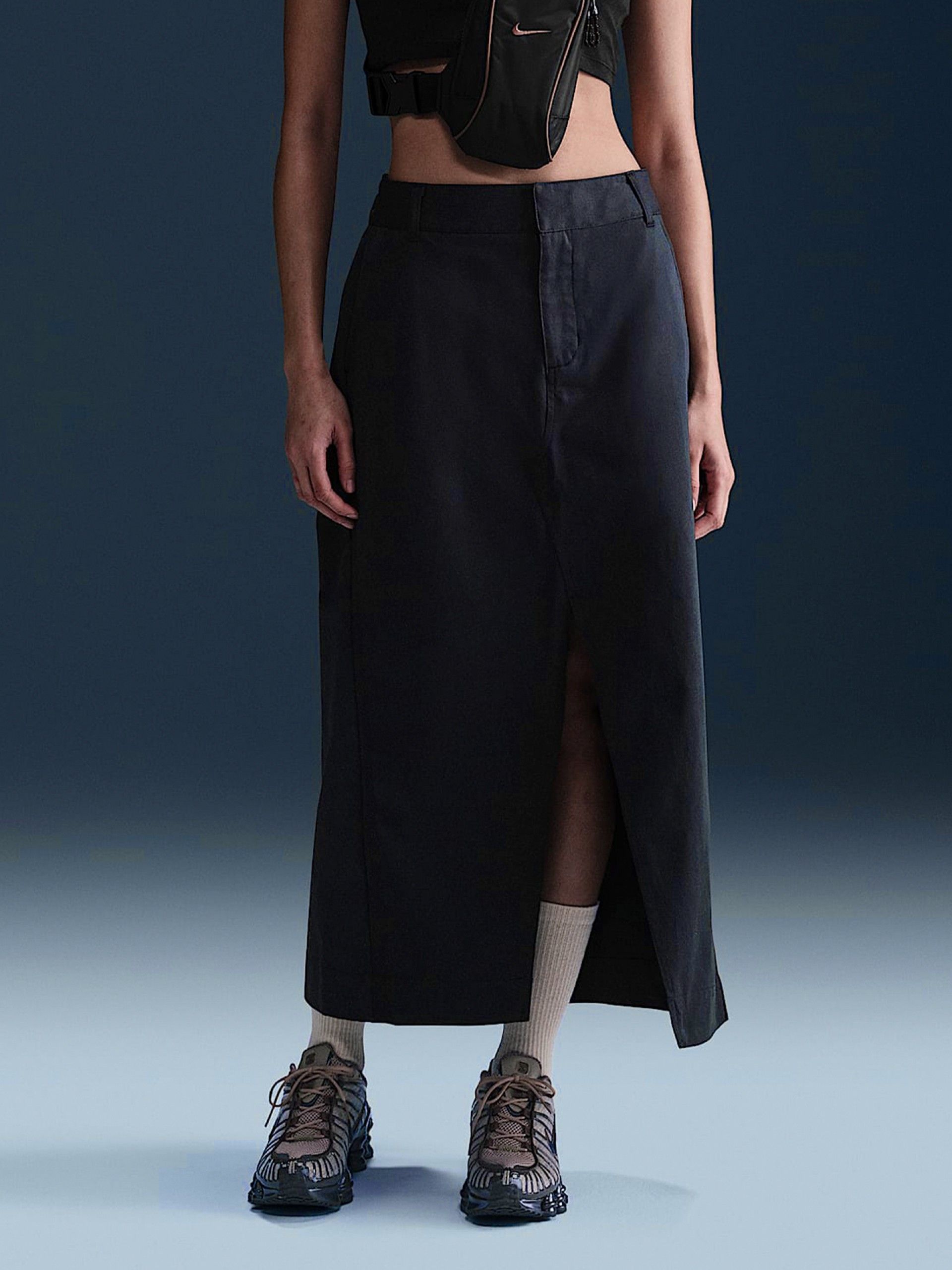 Saia Midi Nike Sportswear Collection De Sarja Azul Para Mulher