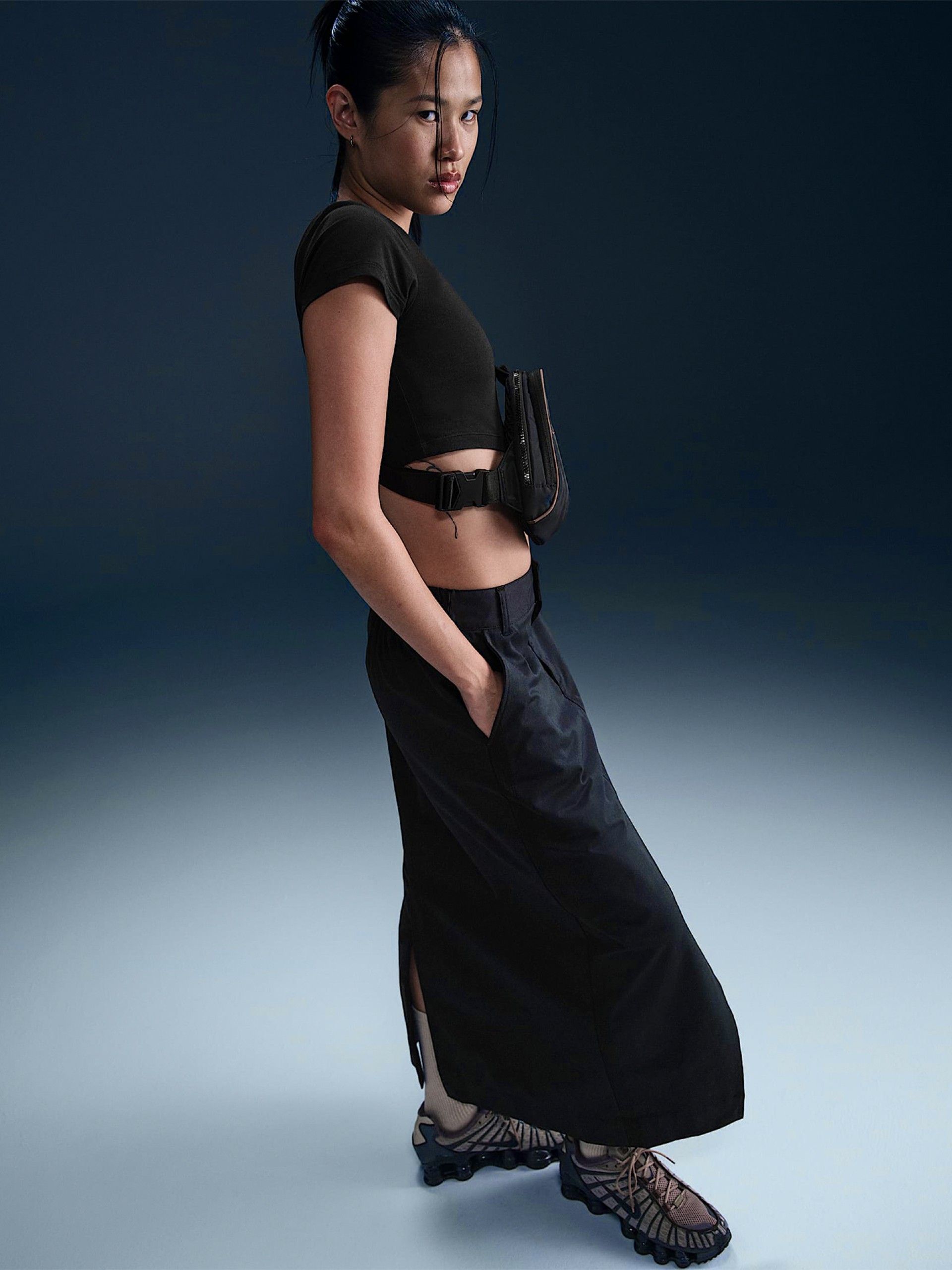 Saia Midi Nike Sportswear Collection De Sarja Azul Para Mulher