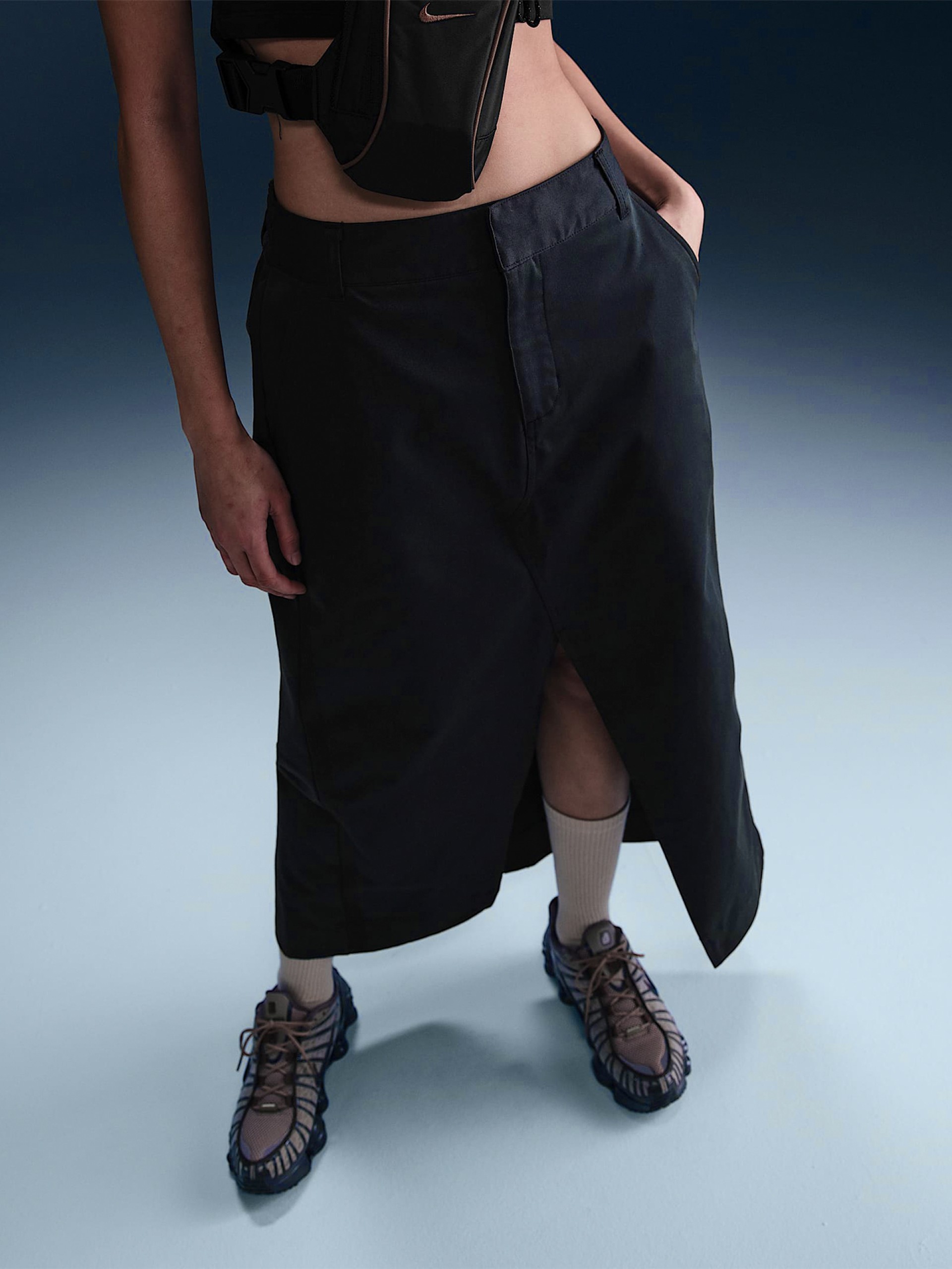 Saia Midi Nike Sportswear Collection De Sarja Azul Para Mulher