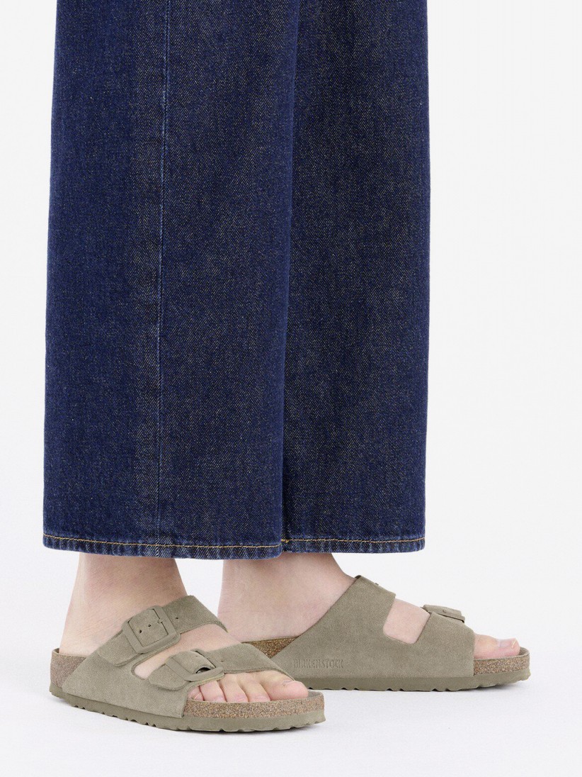 Chinelos Birkenstock Arizona Soft Footbed Couro em Camura Verdes