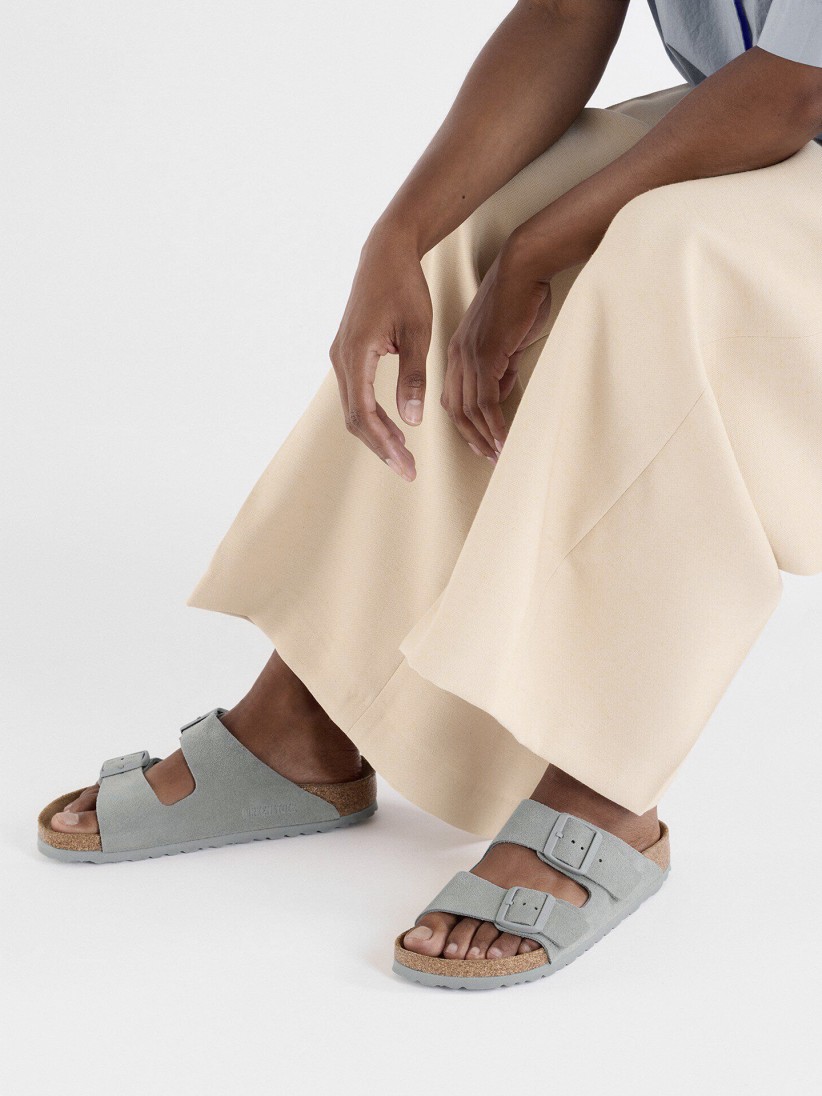 Birkenstock Arizona Suede Leather Blue Slides