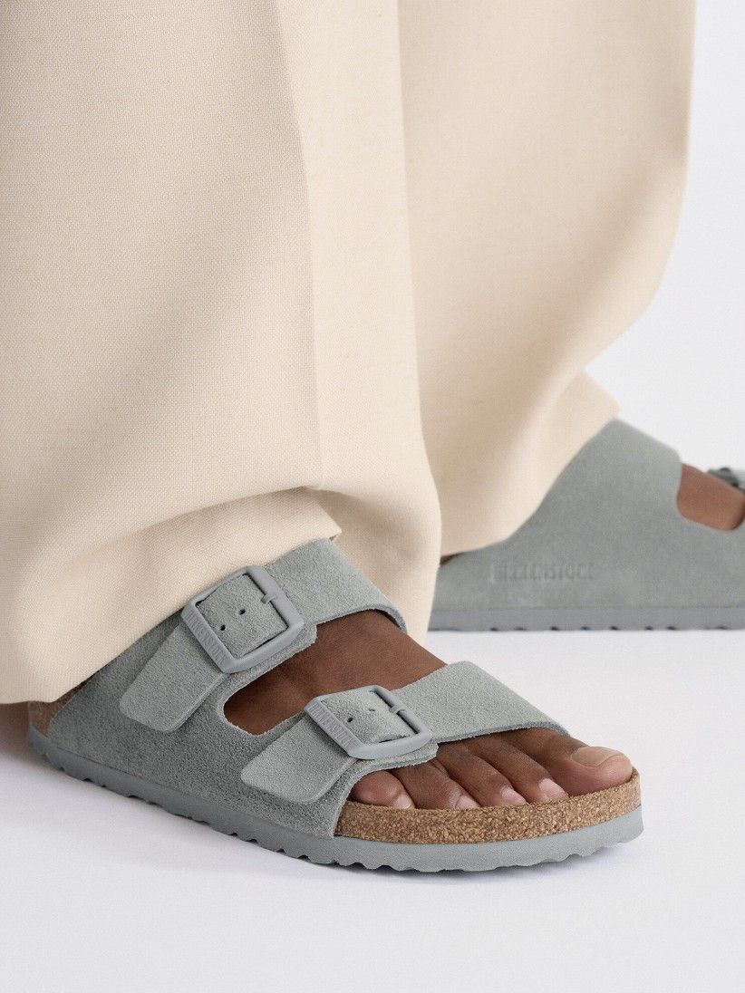 Birkenstock Arizona Suede Leather Blue Slides