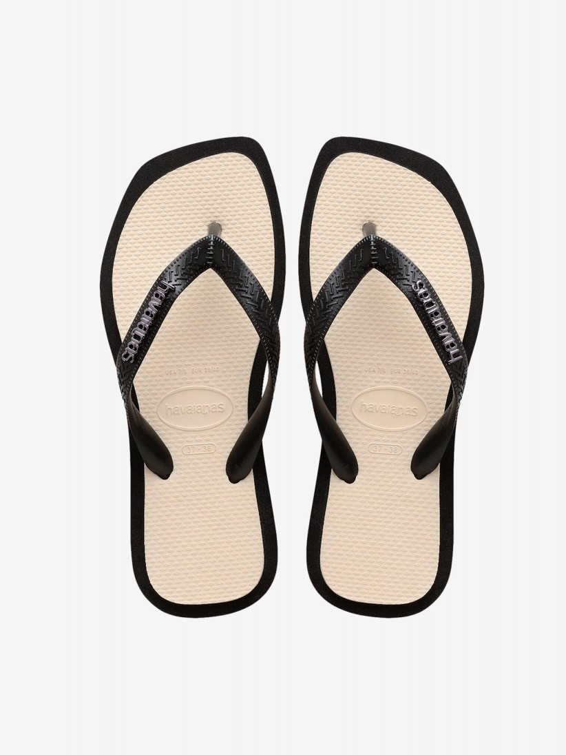 Chinelos Havaianas Top Square Fusion Premium Pretos e Bege