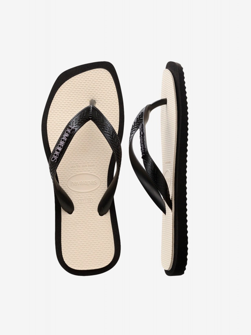 Chinelos Havaianas Top Square Fusion Premium Pretos e Bege