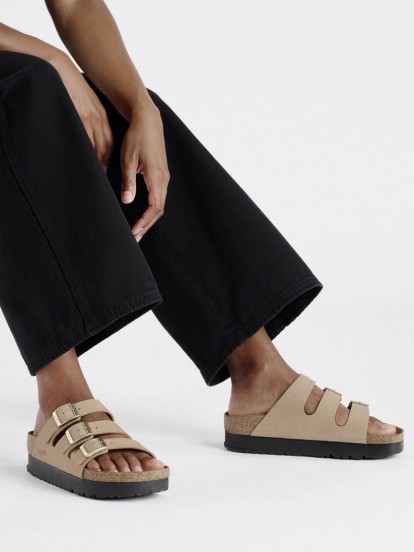 Chanclas Birkenstock Florida III Papillio Flex Platform Nobuk Beige
