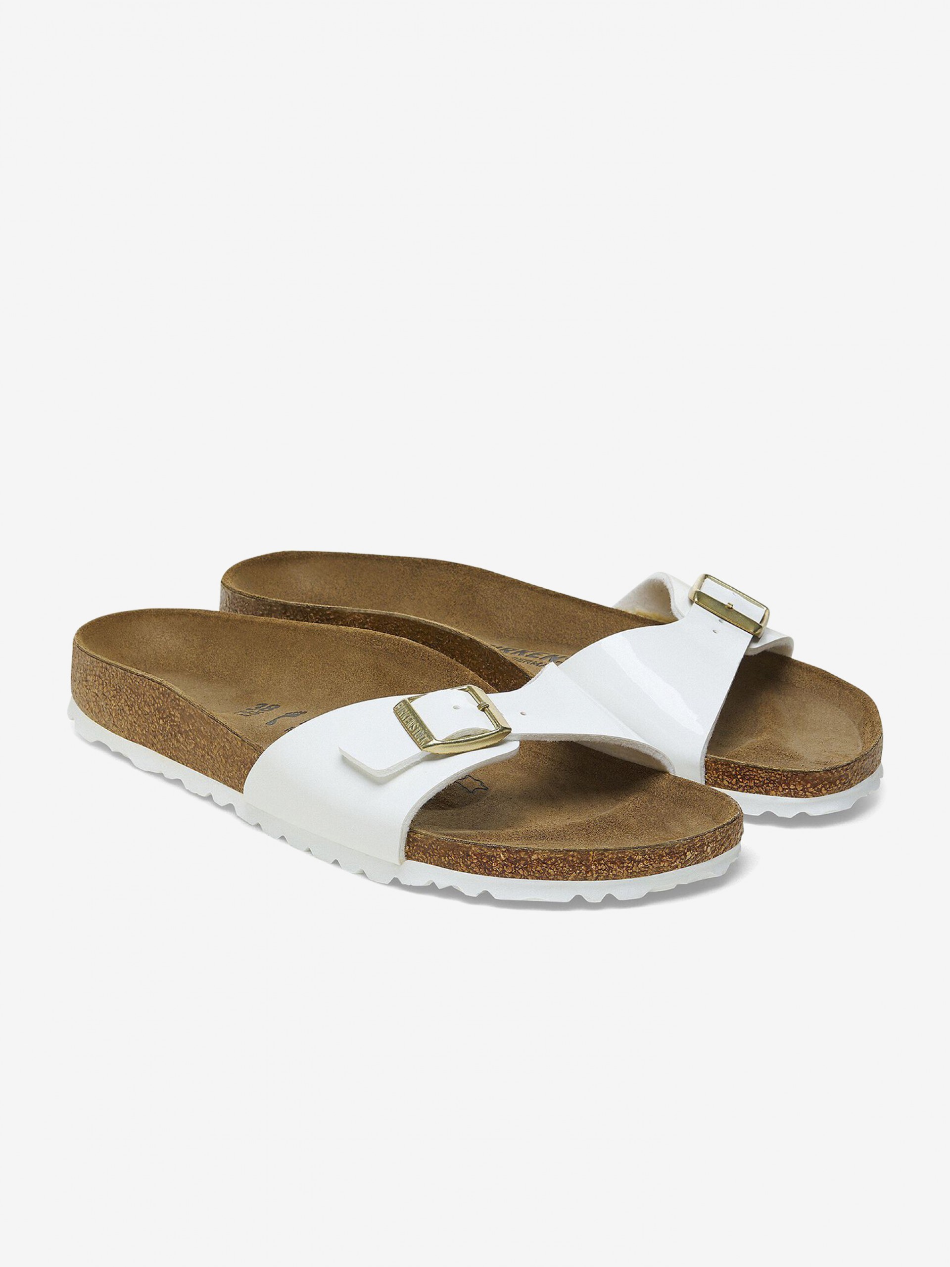 Birkenstock Madrid Birko-Flor Patent White Slides