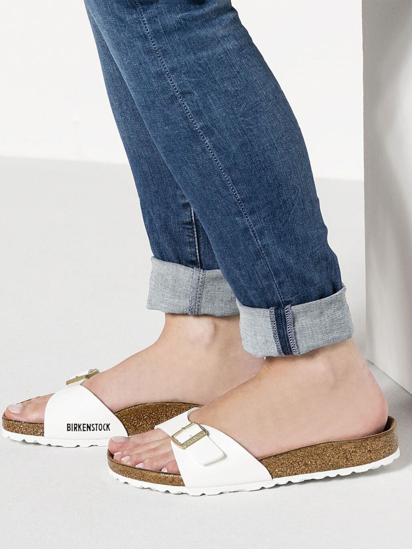 Chinelos Birkenstock Madrid Birko-Flor Patent Brancos