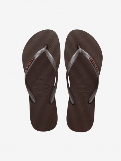 Chinelos Havaianas Slim Logo Metallic Castanhos