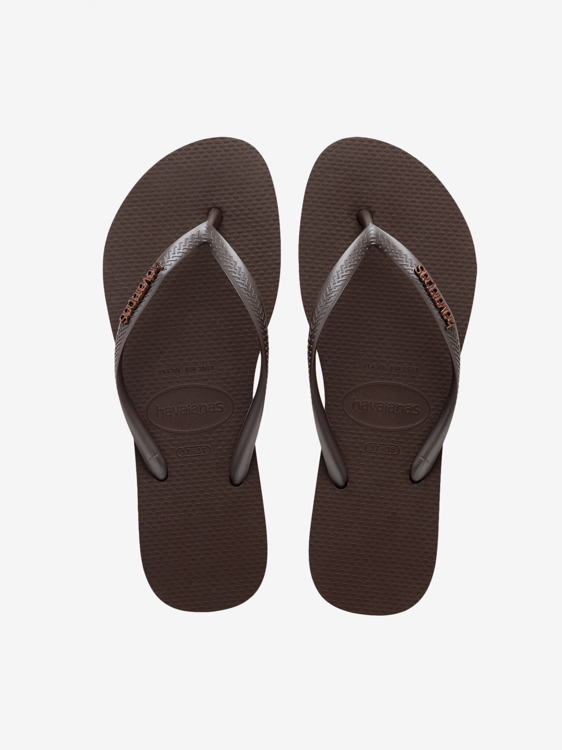 Chinelos Havaianas Slim Logo Metallic Castanhos