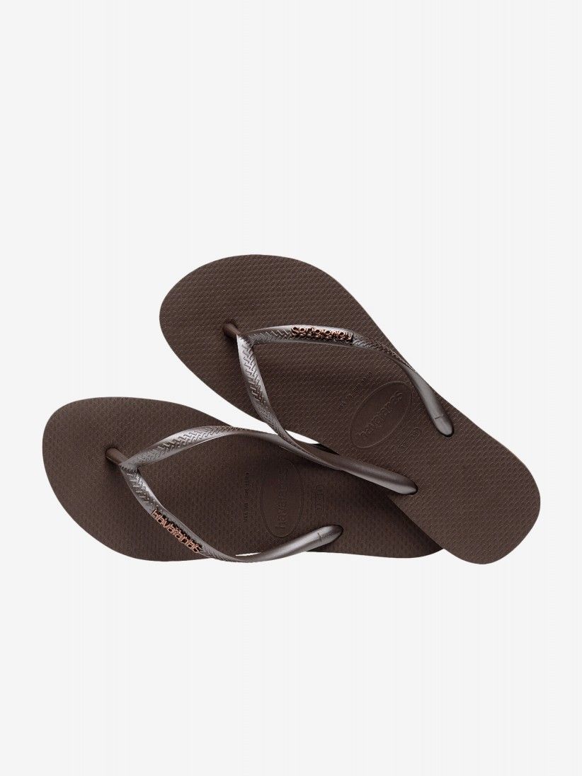 Chinelos Havaianas Slim Logo Metallic Castanhos