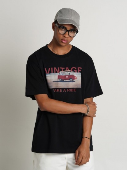 Pixis Vintage Summer Black T-shirt