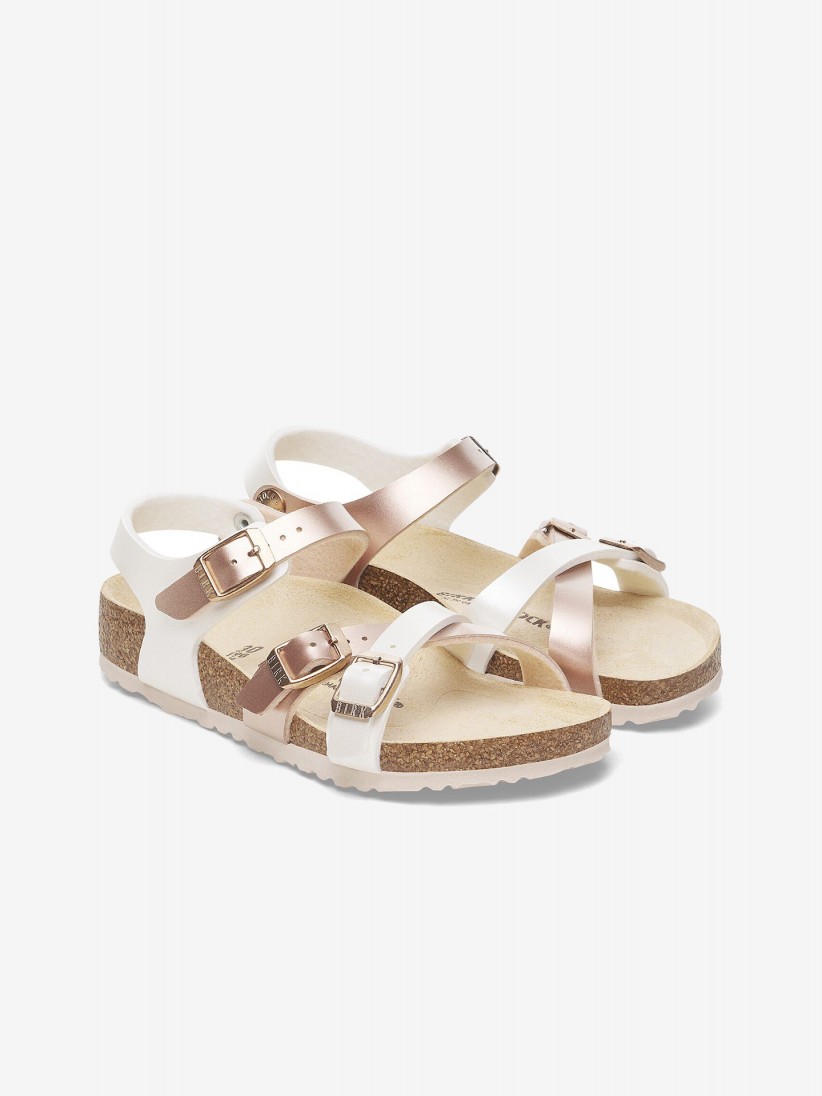 Birkenstock Kumba Birko-Flor Kids White and Rose Gold Sandals