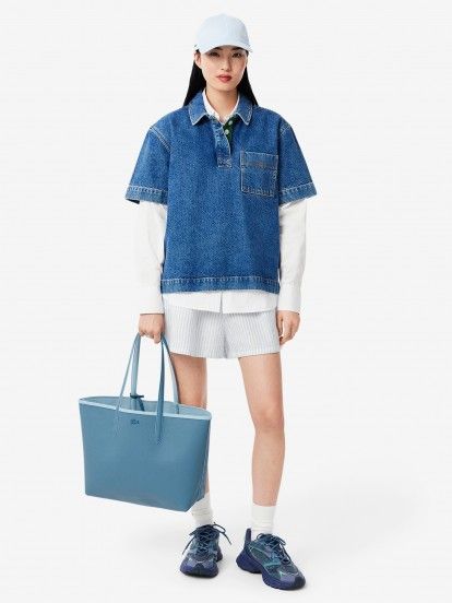 Lacoste Anna Light Blue Reversible Tote with Clutch