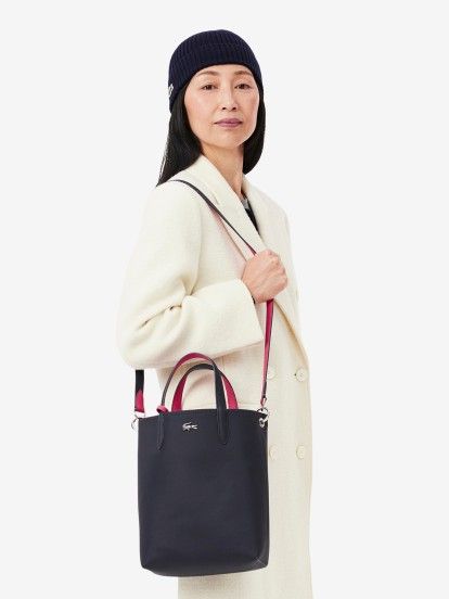 Lacoste Vertical Anna Navy Blue Reversible Tote with Clutch