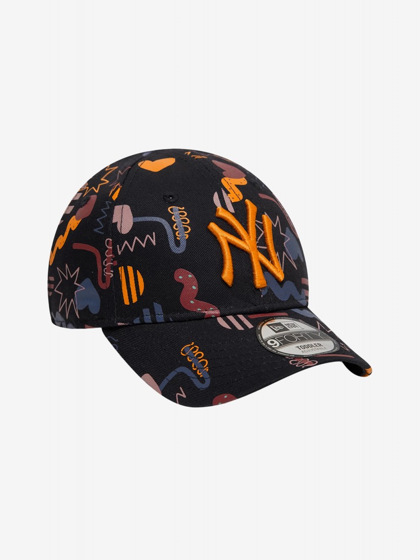 Bon New Era New York Yankees All Over Print 9FORTY Kids Preto Estampado
