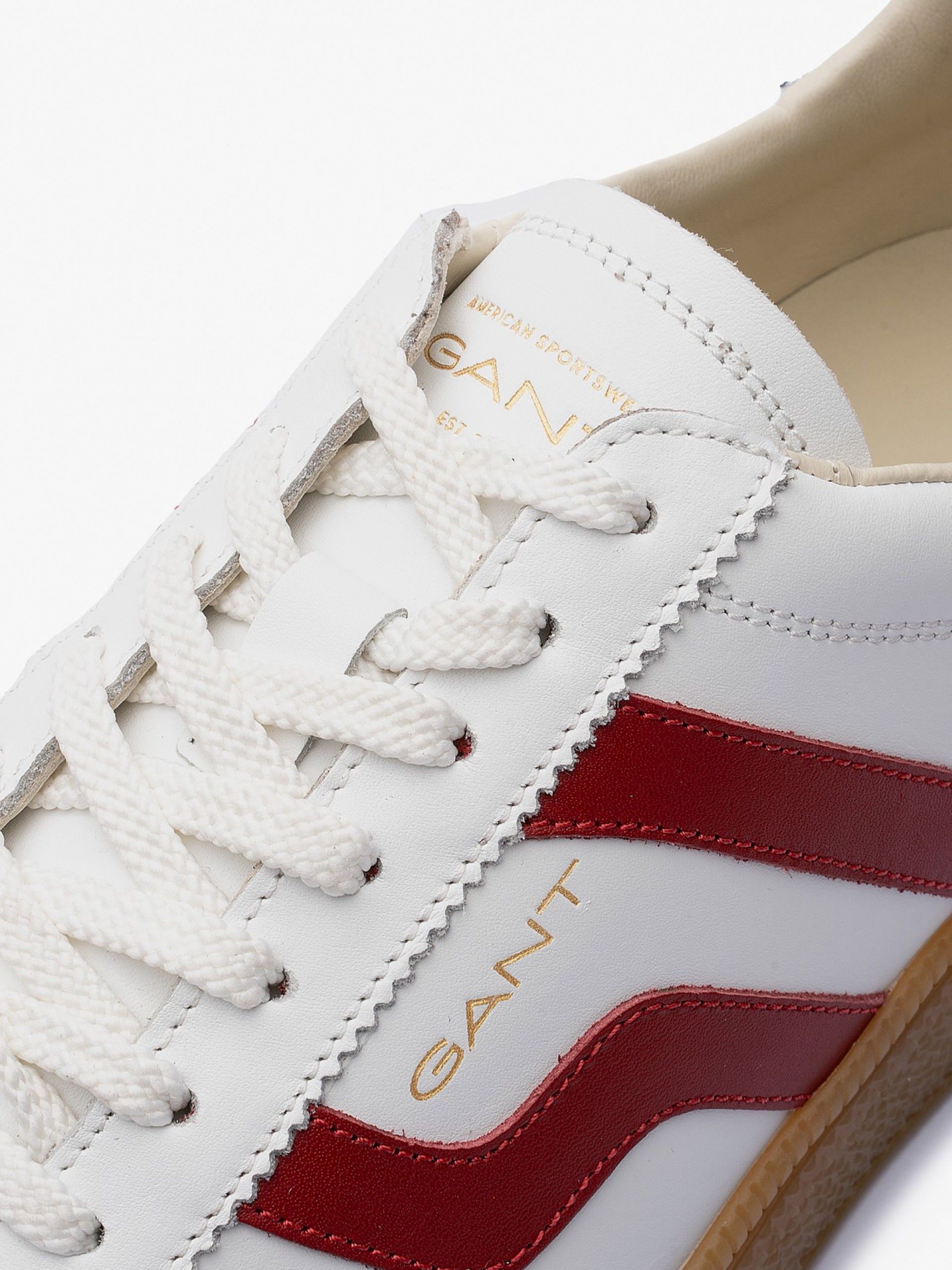 Sapatilhas Gant Cuzmo Brancas e Vermelhas Em Pele e Camurça