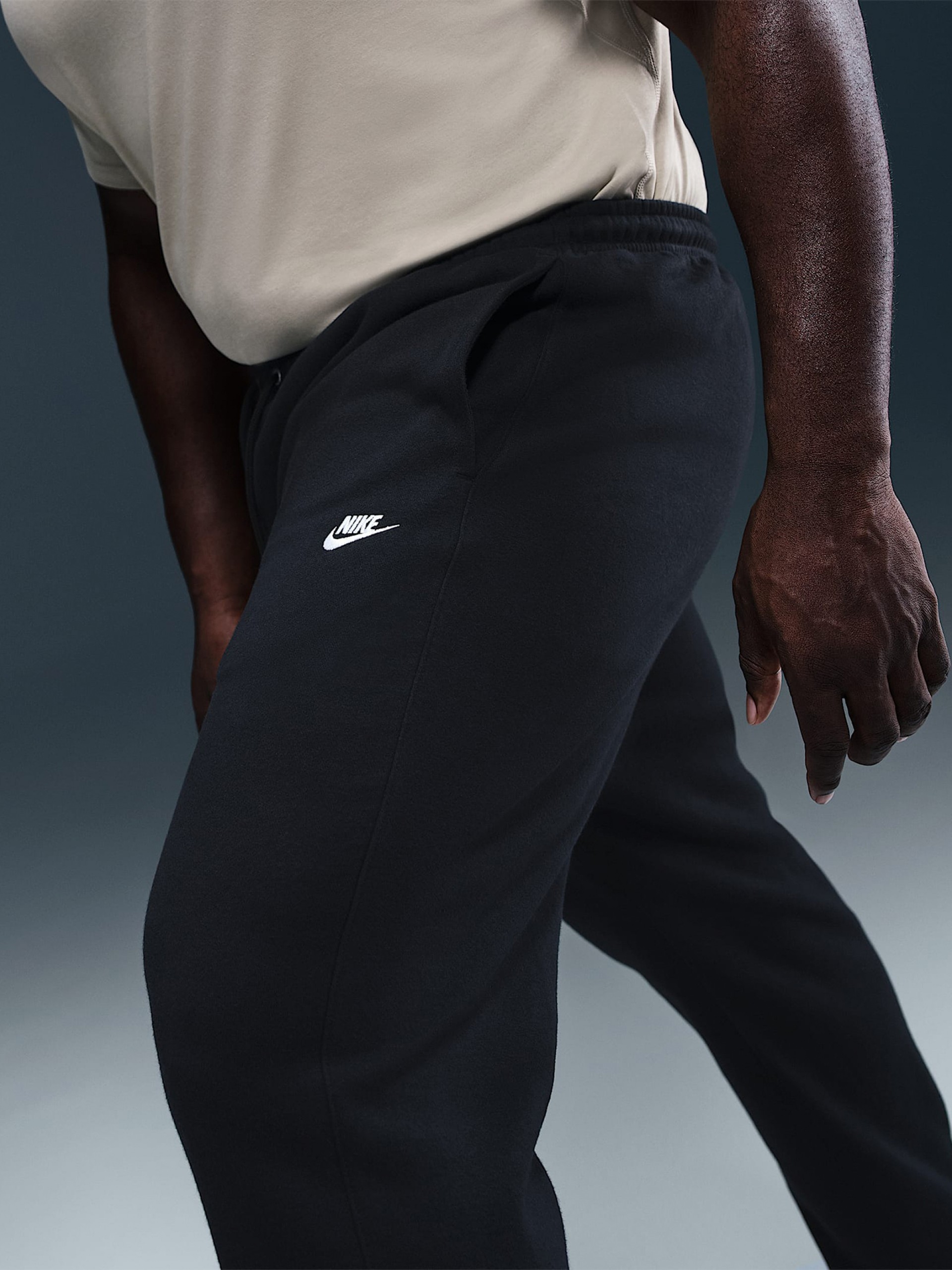 Nike Club Cuffed Brushed Fleece Black Trousers For Men