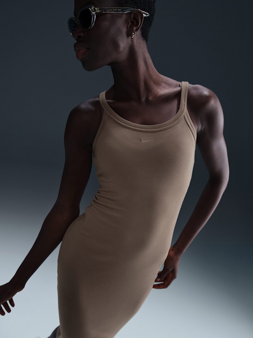 ワンピース NIKE Woman Dress Brown HJ0710 233 Nike Sportswear Women's Chill Knit Mink Brown Tight Mini-Rib