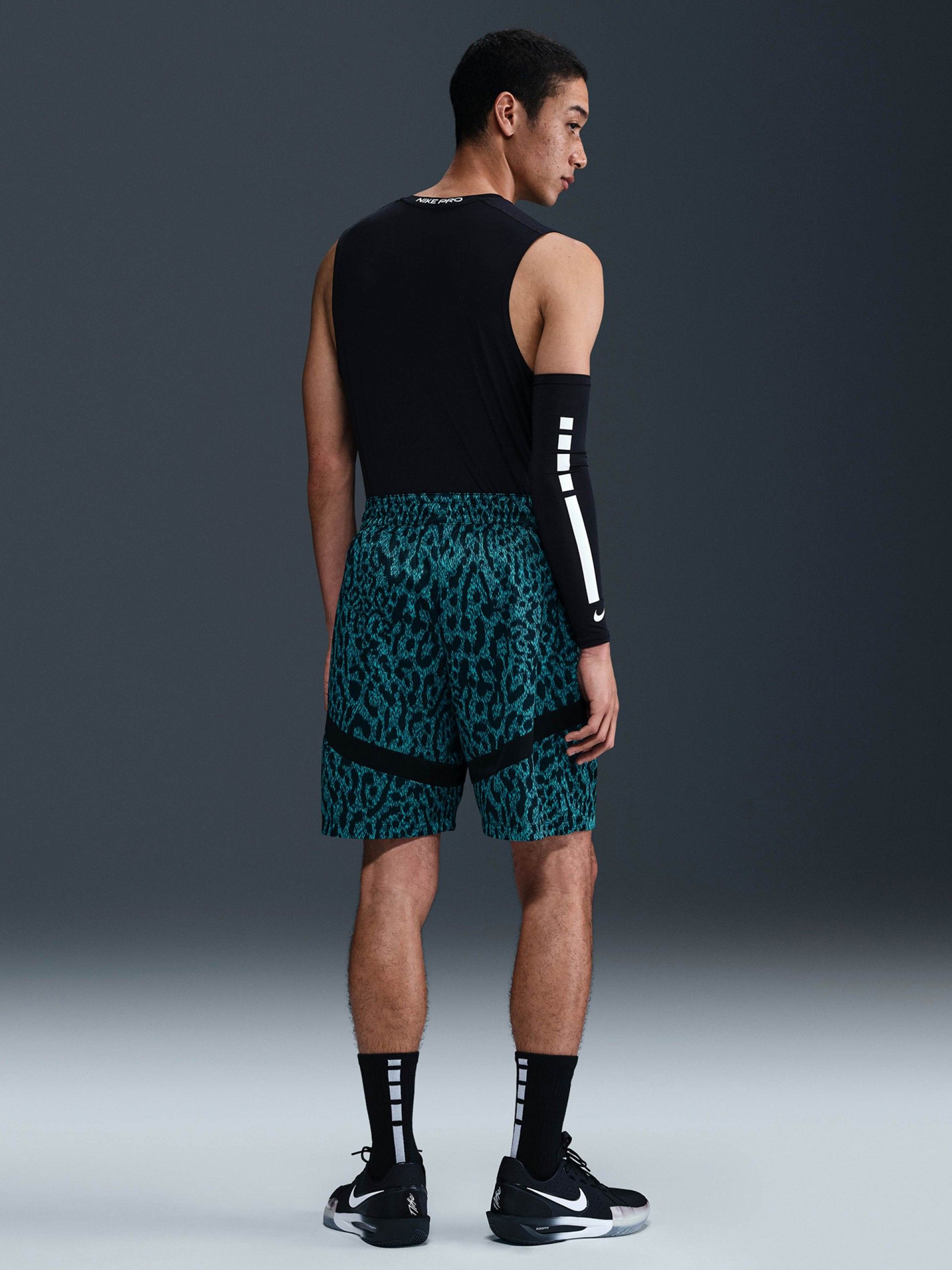 Calções de Basquetebol Nike Icon Dri-FIT 20cm Padrão Leopardo Azul e Preto Para Homem