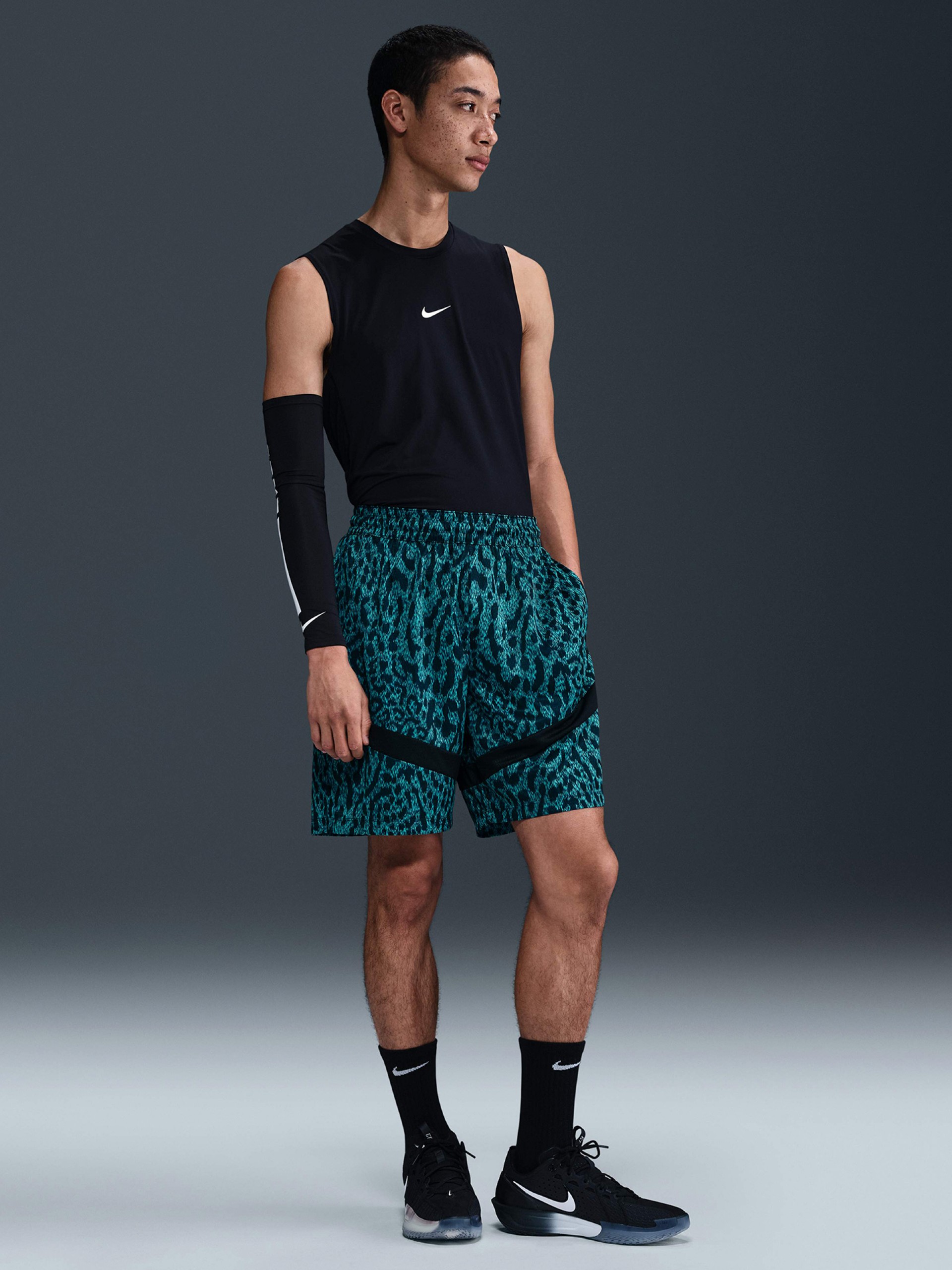 Calções de Basquetebol Nike Icon Dri-FIT 20cm Padrão Leopardo Azul e Preto Para Homem