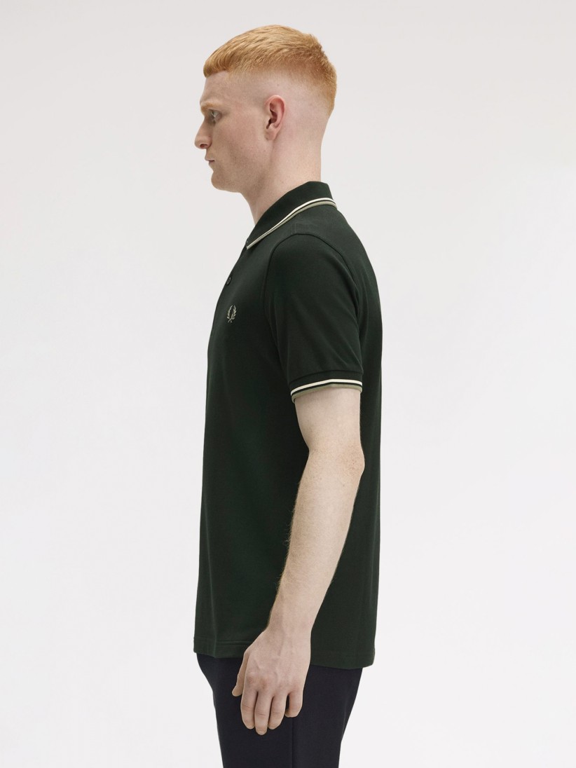 Polo Fred Perry M3600 Twin Tipped Verde e Branco