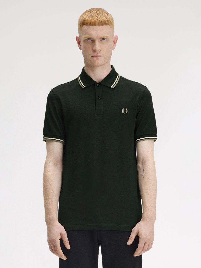 Polo Fred Perry M3600 Twin Tipped Verde e Branco