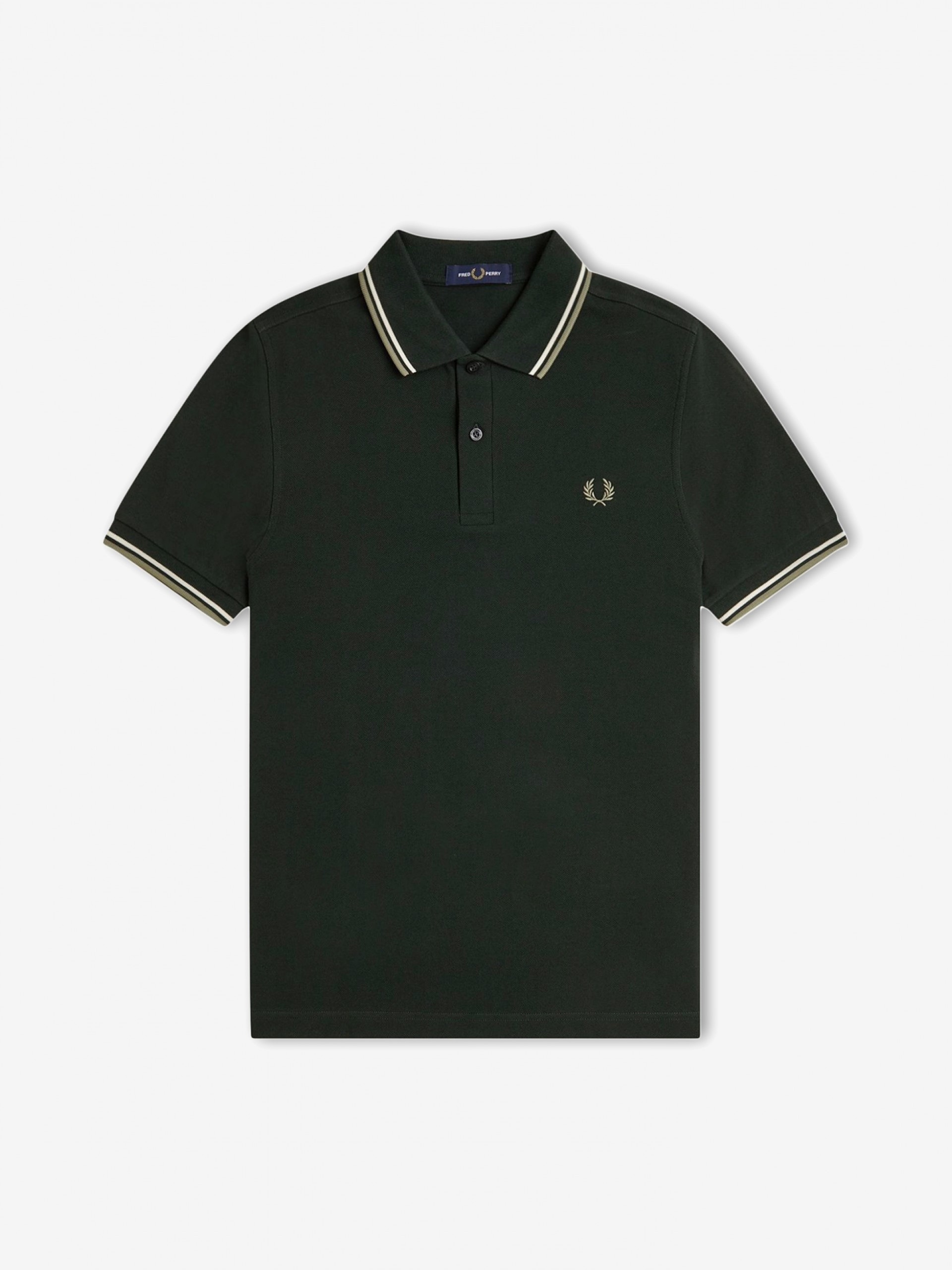 Fred Perry M3600 Twin Tipped Green and White Polo Shirt