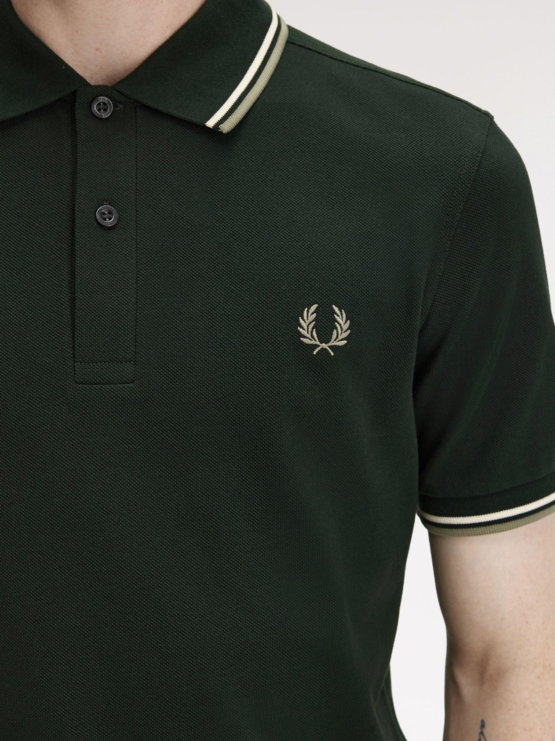 Fred Perry M3600 Twin Tipped Green and White Polo Shirt