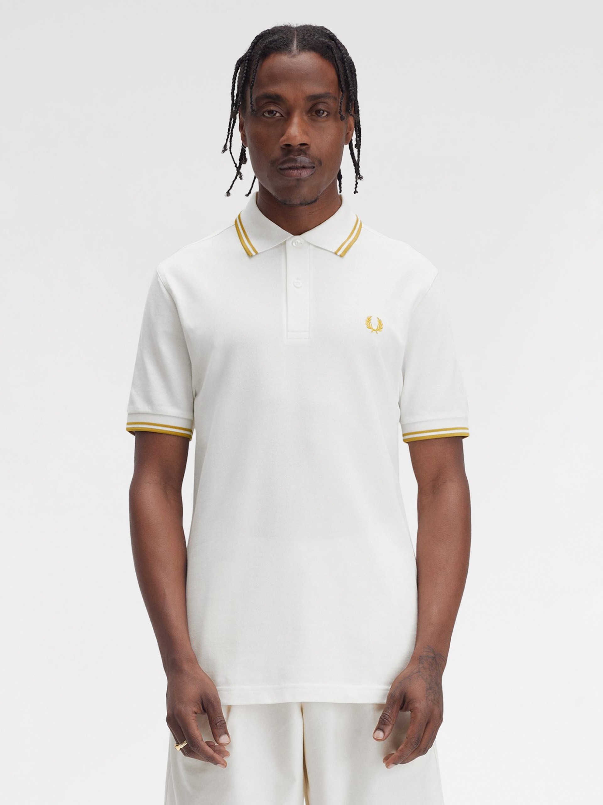 Fred Perry M3600 Twin Tipped White and Yellow Polo Shirt